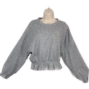 Zara  trafaluc pull over ruffle hem top grey